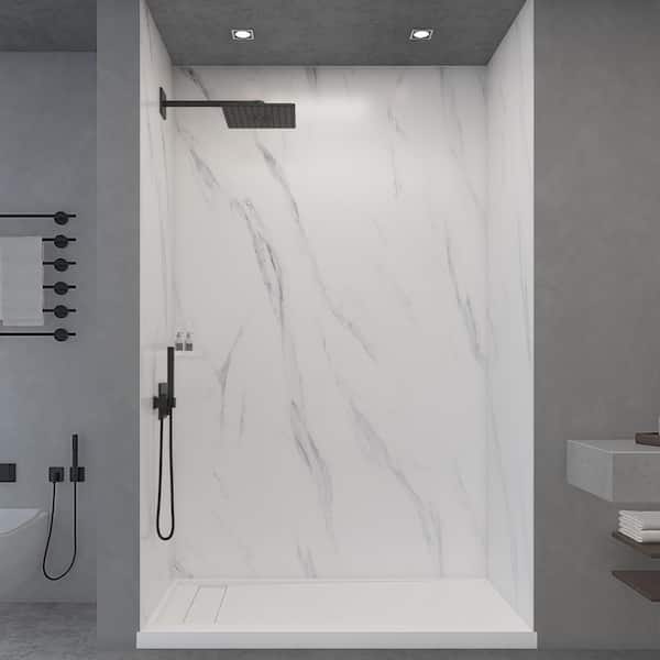 32 in. x 60 in. x 96 in. 3-Piece Easy Glue Up Alcove Shower Wall Surround in Carrara White