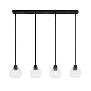 Albany 60-Watt 4-Light Espresso Linear Pendant Light with Clear Bubble Glass Shades and No Bulbs Included