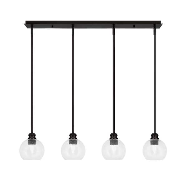 Unbranded Albany 60-Watt 4-Light Espresso Linear Pendant Light with Clear Bubble Glass Shades and No Bulbs Included