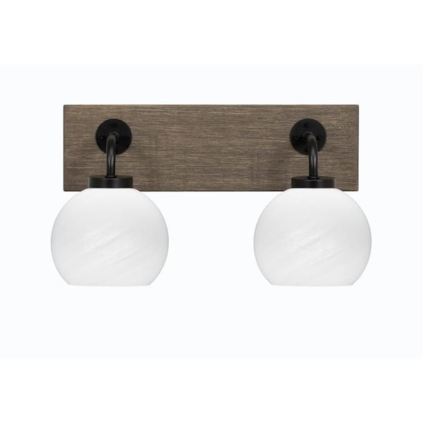 Unbranded Kirby 16.25 in. 2-Light Matte Black and Painted Distressed Wood-look Metal Vanity Light
