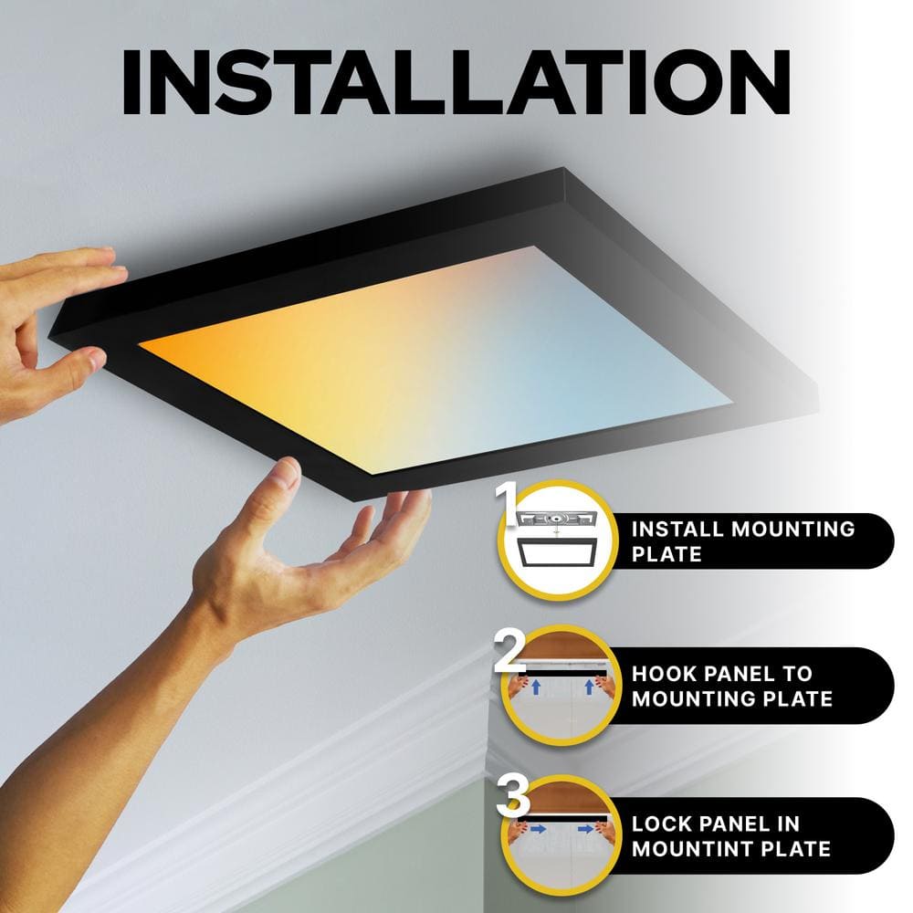 Matte Black 12" Square LED Surface Mount Panel Light, 4-Pack
