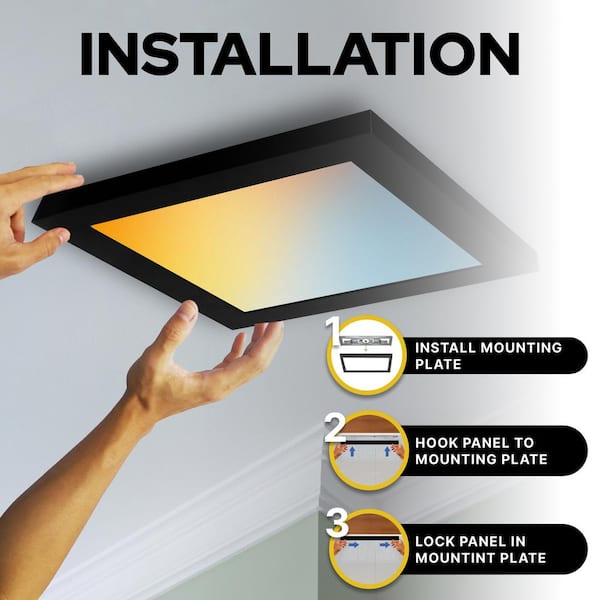 NuWatt 1 ft. x 1 ft. 120V Surface Mount Integrated LED Black Panel Internal Driver 1500LM, 5CCT 2700K to 5000K, Dimmable (4PK)