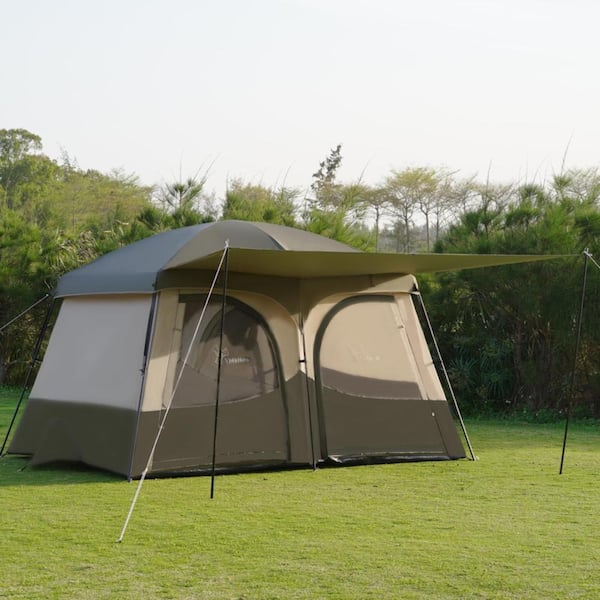 Green Tents,6-8 Person Camping Tent with Extended Vestibule,2 Room Weather Resistant Tents,Waterproof Outdoor Tent