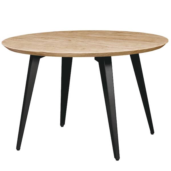 Leisuremod Ravenna 47 in. Butternut Modern Round Wood Dining Table with Metal Legs