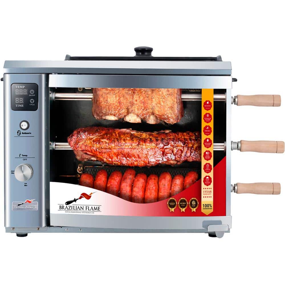 Portable Propane Gas Rotisserie Grill in Silver