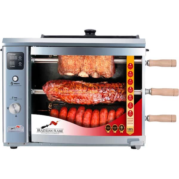BRAZILIAN FLAME Portable Propane Gas Rotisserie Grill in Silver