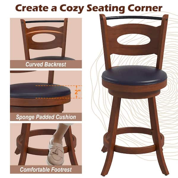 Bar Chairs with Ergonomic Backrest and Comfy Footrest and Soft Padded Seat