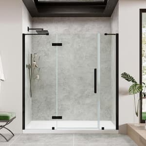 Tampa 72 in. L x 36 in. W x 75 in. H Alcove Shower Kit w/ Pivot Frameless Shower Door in Black w/Shelves and Shower Pan