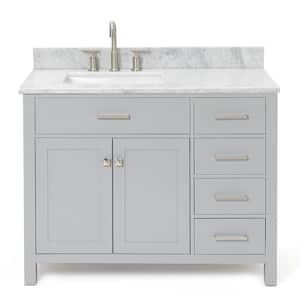 Bristol 43 in. W x 22 in. D x 35.25 in. H Freestanding Bath Vanity in Grey with Carrara White Marble Top