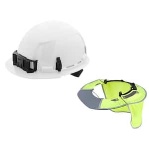 BOLT White Type 1 Class E Front Brim Non Vented Hard Hat with 4-Point Ratcheting Suspension with BOLT Visor and Sunshade