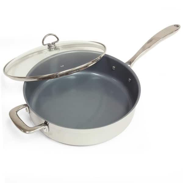 Chantal Induction 21 Steel 11.5 in. Stainless Steel Ceramic Nonstick Skillet in Brushed Stainless Steel with Glass Lid