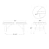 Dimension diagram of the rectangular outdoor dining table.