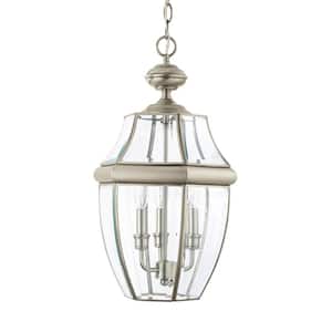 Lancaster 3-Light Antique Brushed Nickel Outdoor Hanging Pendant with Dimmable Candelabra LED Bulb