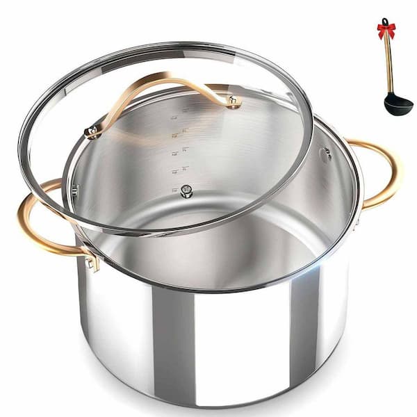 12 Quart Tri-Ply Stainless Steel Stock Pot with Copper Handle and Glass Lid, Induction and Oven Safe, 1-Piece