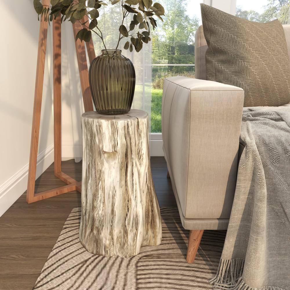 Silver Tree Trunk Inspired Round Fiberglass Accent Stool 13" x 19"