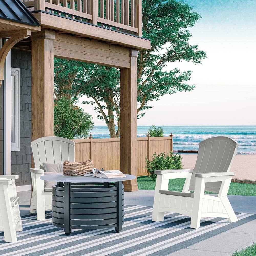 Dove Gray and White Resin Adirondack Chair with Storage