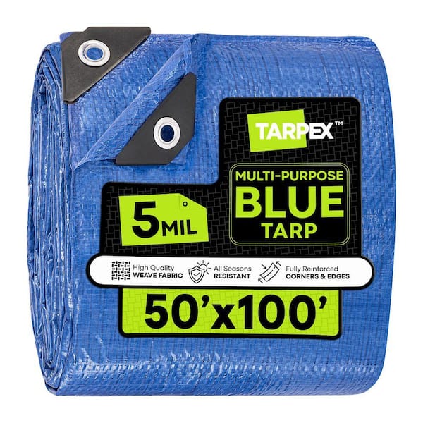 5 Mil Poly Tarp 50 ft. x 100 ft. Plastic Weather-Resistant Multi-Purpose Blue Cover