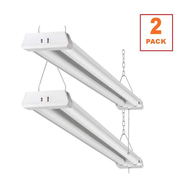 4 ft. 42-Watt White Finish LED Linkable Shop Light with Pull Chain On/Off for Garage and Workbench, 2-Pack