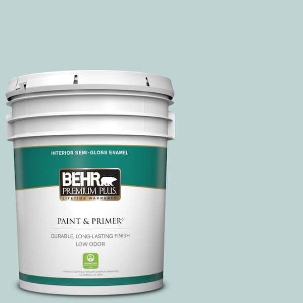 BEHR PREMIUM PLUS 5 gal. #500E-3 Rain Washed Semi-Gloss Enamel Low Odor Interior Paint & Primer