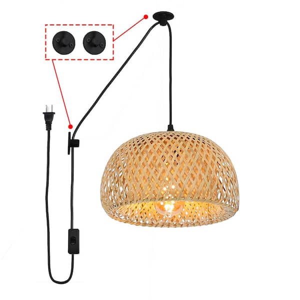 INNOBULE 1-Light Bamboo Pendant Light Fixture with Switch