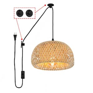 1-Light Bamboo Pendant Light Fixture with Switch