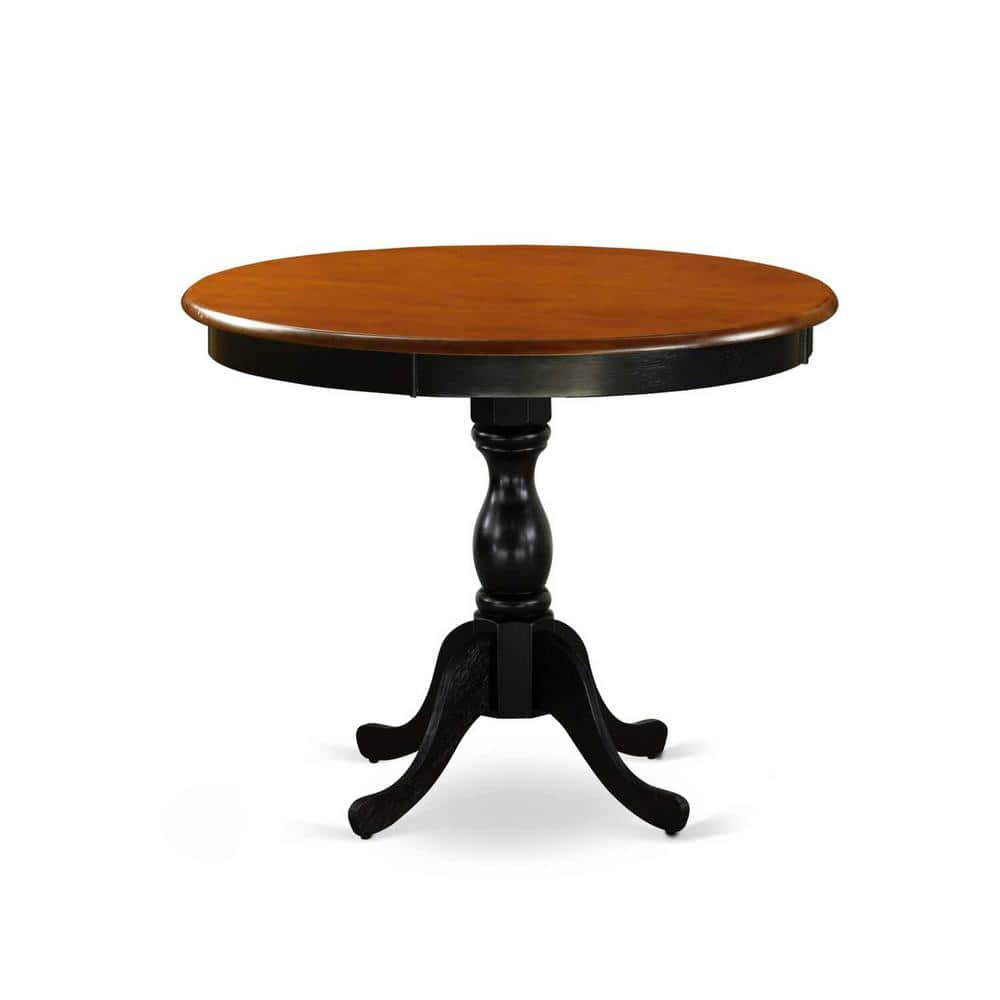 Cherry Round Dining Table with 4 Baked Bean PU Leather Chairs