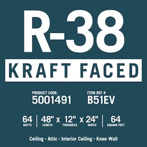 R-38 EcoBatt Kraft Faced Fiberglass Insulation Batt 12 in. x 24 in. x 48 in. (8-Bags)