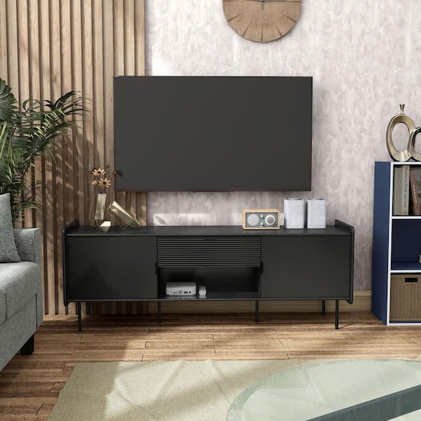 Furniture of America Rainer Modern Black TV Stand Fits TVs Up To 65 in. with Drawer and Doors