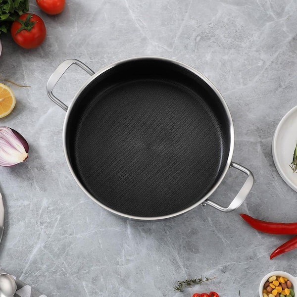 6 qt. Stainless Steel Nonstick Saute Pan with Lid 12 Inch Deep Frying Induction Skillet Oven Safe Silver