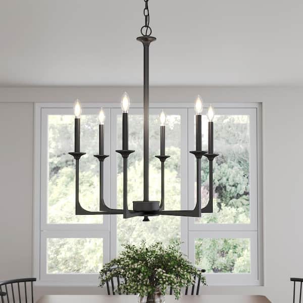 27 in. 6-Light Black Farmhouse Candle Chandelier, Modern Hanging Ceiling Light for Living Room, Dining Room, Foyer