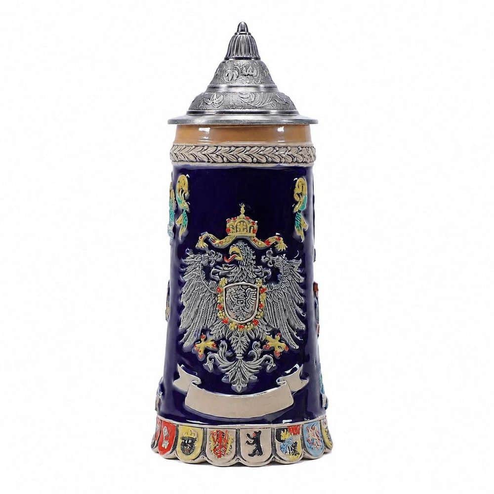 Can Openers 0.6 L German Beer Stein with Metal Lid, Embossed Rhine River Scene and Colorful Details