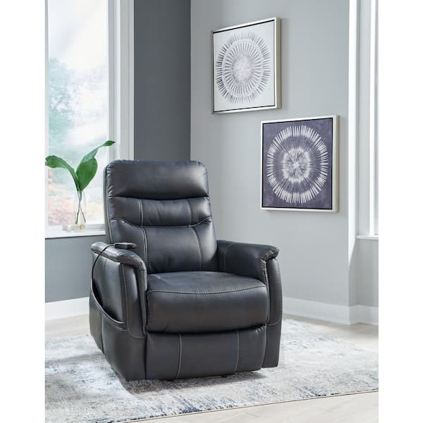 Strawbill Blue Faux Leather Standard Power Recliner with Lift-and-tilt Motion and Storage