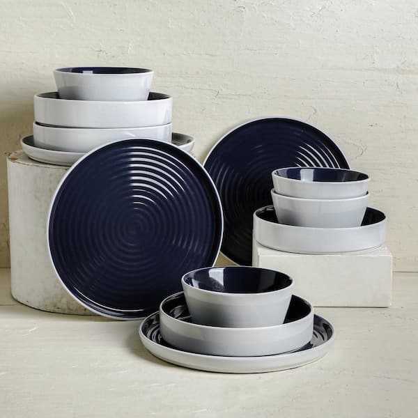 Elica 12-Piece Dinnerware Set Stoneware, Service for 4, Navy and White