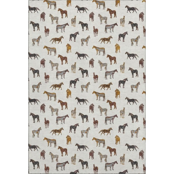 Mayfield Premium Machine Washable Abstract AMF2521 Ivory 9 ft. x 12 ft. Area Rug