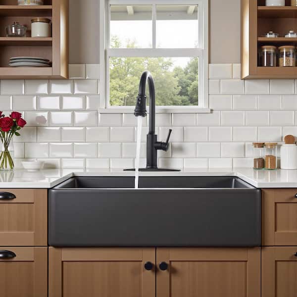 High Arc Single Handle Kitchen Faucet with Pull Down Sprayer in Black