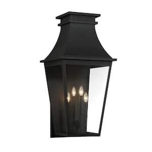 Gloucester 36 in. Sand Black Outdoor Hardwired Lantern Wall Sconce with Clear Glass Shades and No Bulbs Included