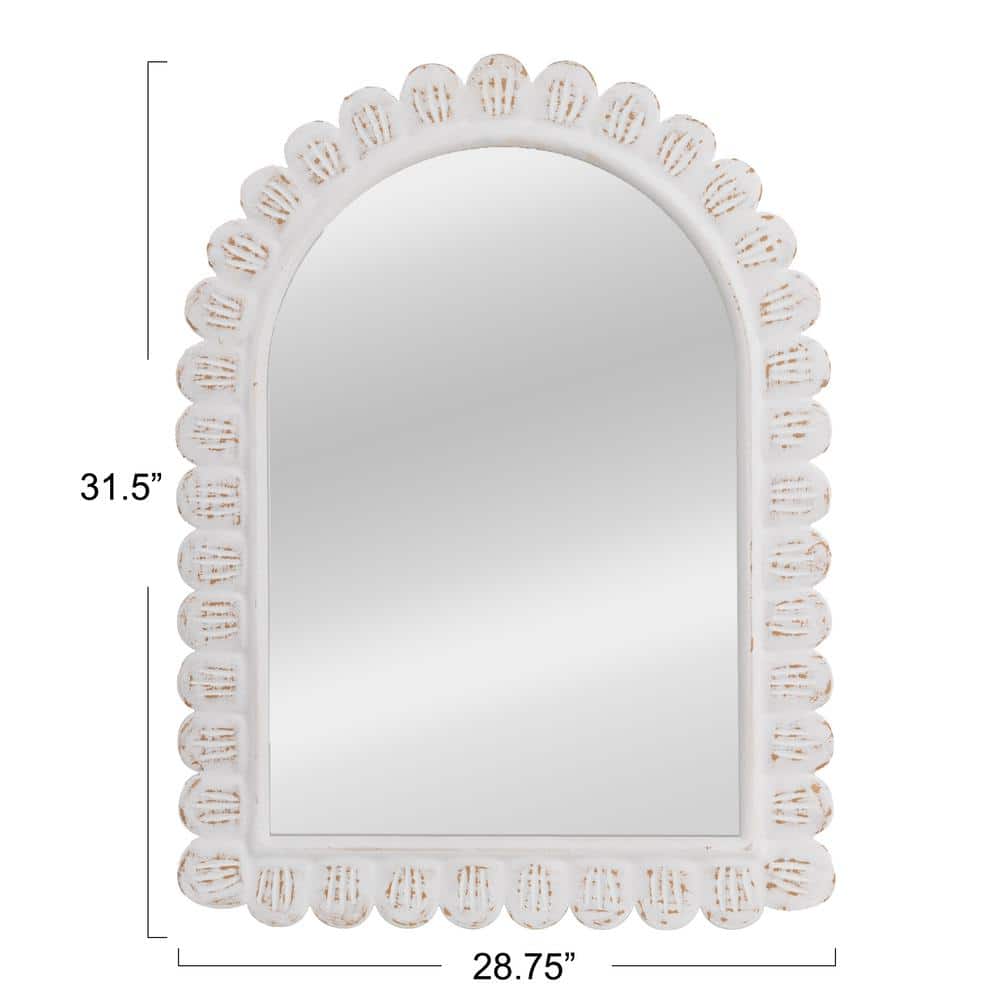 Whitewashed Arched Scallop Pattern Wood Wall Mirror