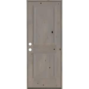 30 in. x 80 in. Rustic Knotty Alder 2-Panel Square Top Right-Hand/Inswing Grey Stain Wood Prehung Front Door