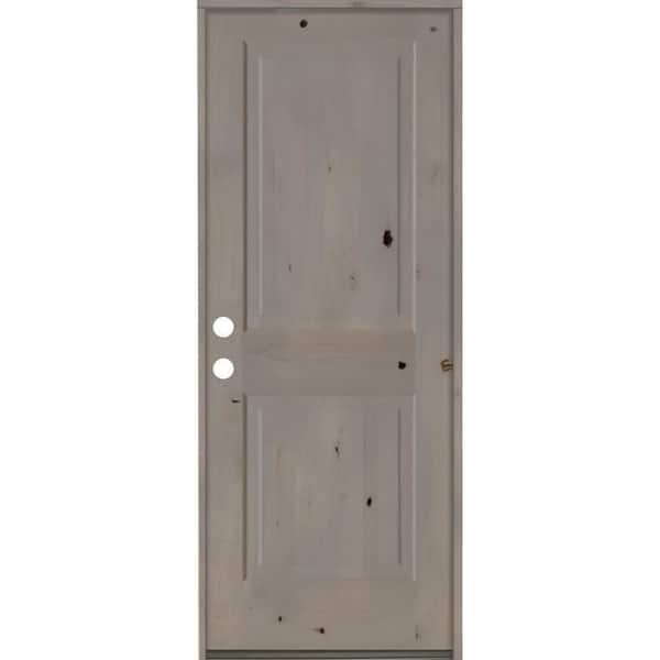 Krosswood Doors 30 in. x 80 in. Rustic Knotty Alder 2-Panel Square Top Right-Hand/Inswing Grey Stain Wood Prehung Front Door