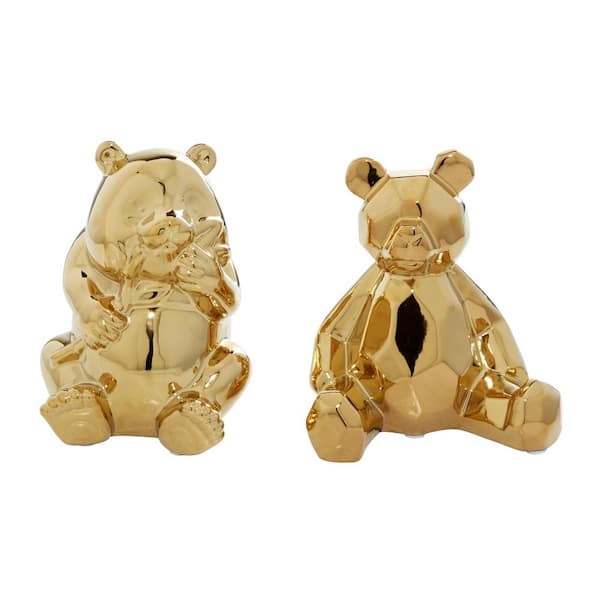 CosmoLiving by Cosmopolitan Gold Porcelain Bear Sculpture (Set of 2)