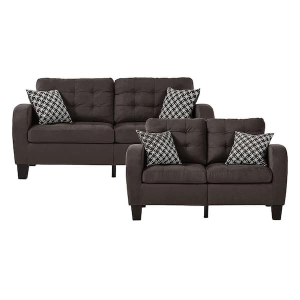 Lazzara Forte 72.25 in. W Straight Arm Textured Fabric Rectangle 2-Piece Living Room Sofa Set in Chocolate