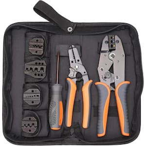 Crimper Ratchet Wire Tool Set with Interchangeable Jaws for Insulated and Non-Insulated Terminals AWG20-2, Orange