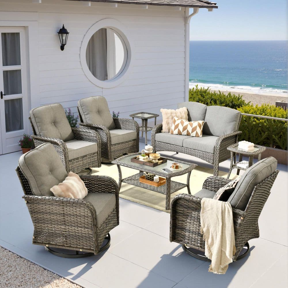 Hot Sale Atlas Gray 8-Piece Wicker Outdoor Sectional Patio Conversation Set with 4-Rocking Chair and Dark Gray Cushion price history on PriceWatchPro