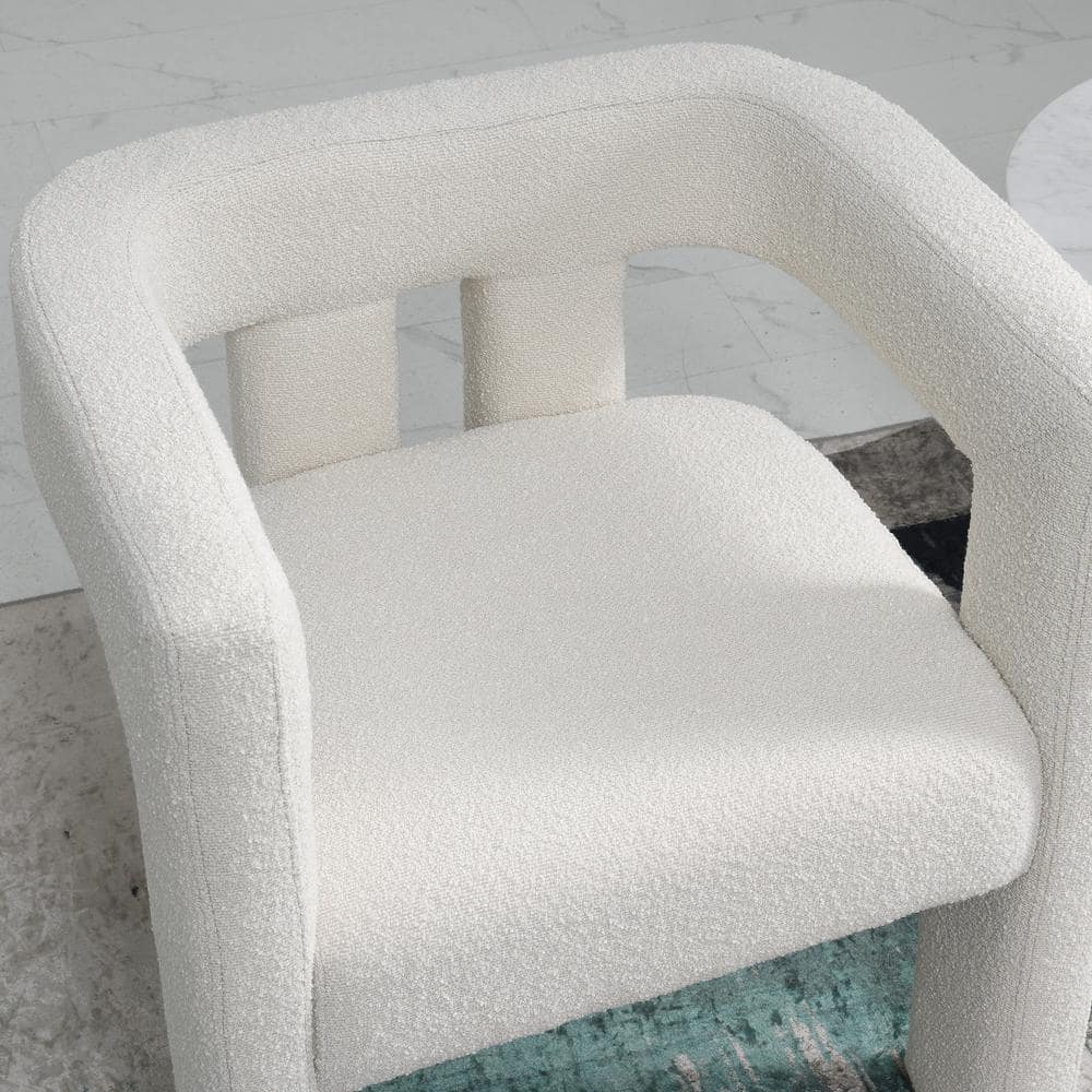 Beige Boucle Upholstered Square Arm Accent Chairs, Set of 2