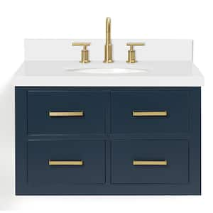 Hutton 31 in. W x 22 in. D x 19.6 in. H Bath Vanity in Midnight Blue with Pure White Quartz Top