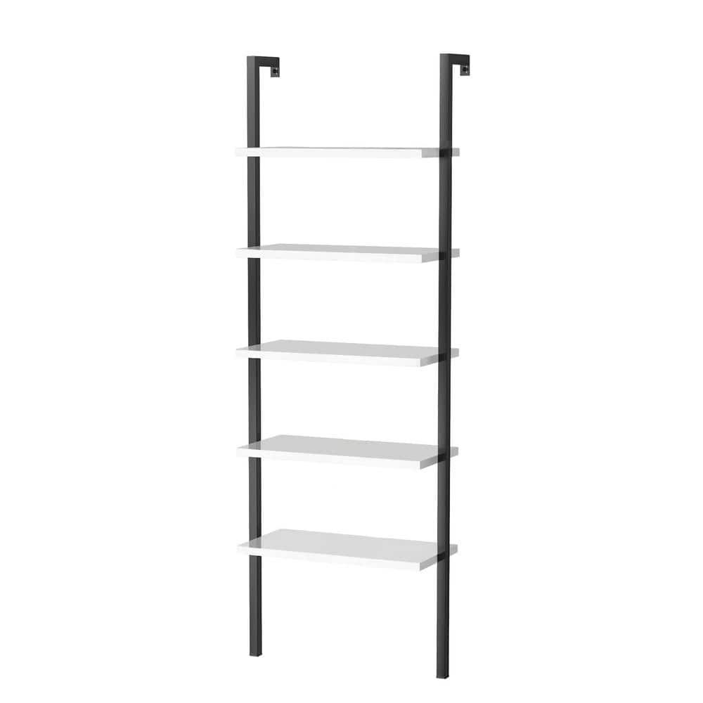 Tileon 5-Shelf Industrial Wood Ladder Shelf Display Rack with Black ...