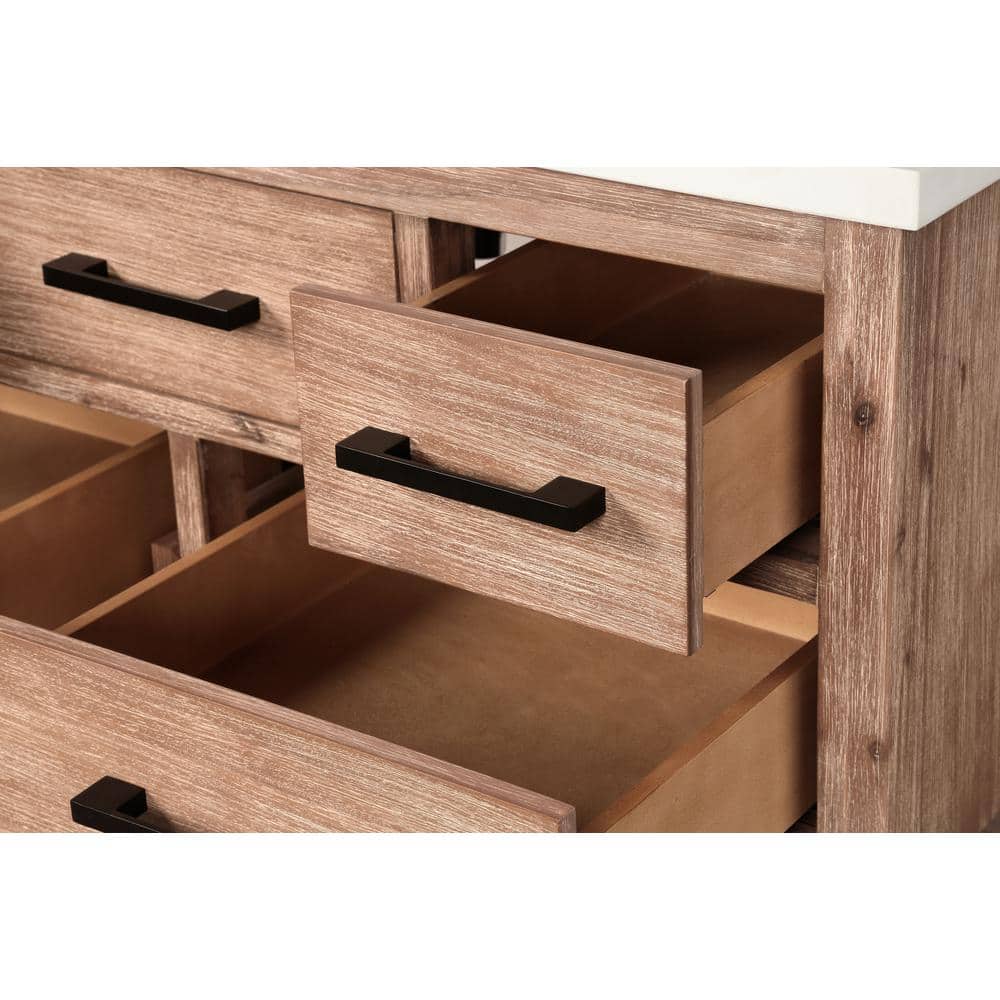 Betty Weathered Brown Solid Fir Wood Bathroom Vanity with Quartz Countertop