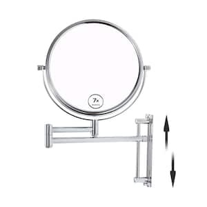 16.7 in.W x 13 in. H Round Wall-Mounted Bathroom Makeup Mirror with Extension Arm, Adjustable Height in White
