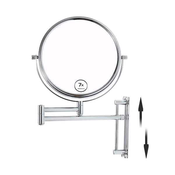 FUNKOL 16.7 in.W x 13 in. H Round Wall-Mounted Bathroom Makeup Mirror with Extension Arm, Adjustable Height in White