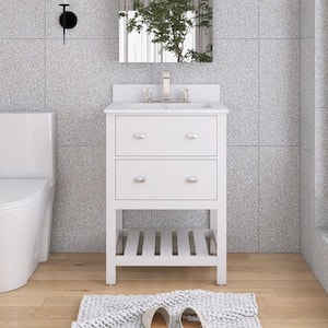 24 in. W x 19 in. D x 37 in. H Single Sink Freestanding Bath Vanity in White with White Engineered Stone Composite Top